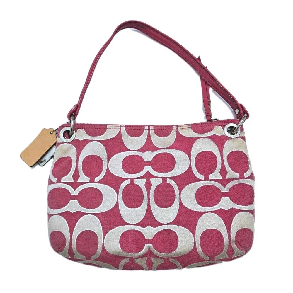 COACH Poppy Lurex Sateen Signature Hobo Shoulder Bag Purse Fuchsia 18980 3 Tags